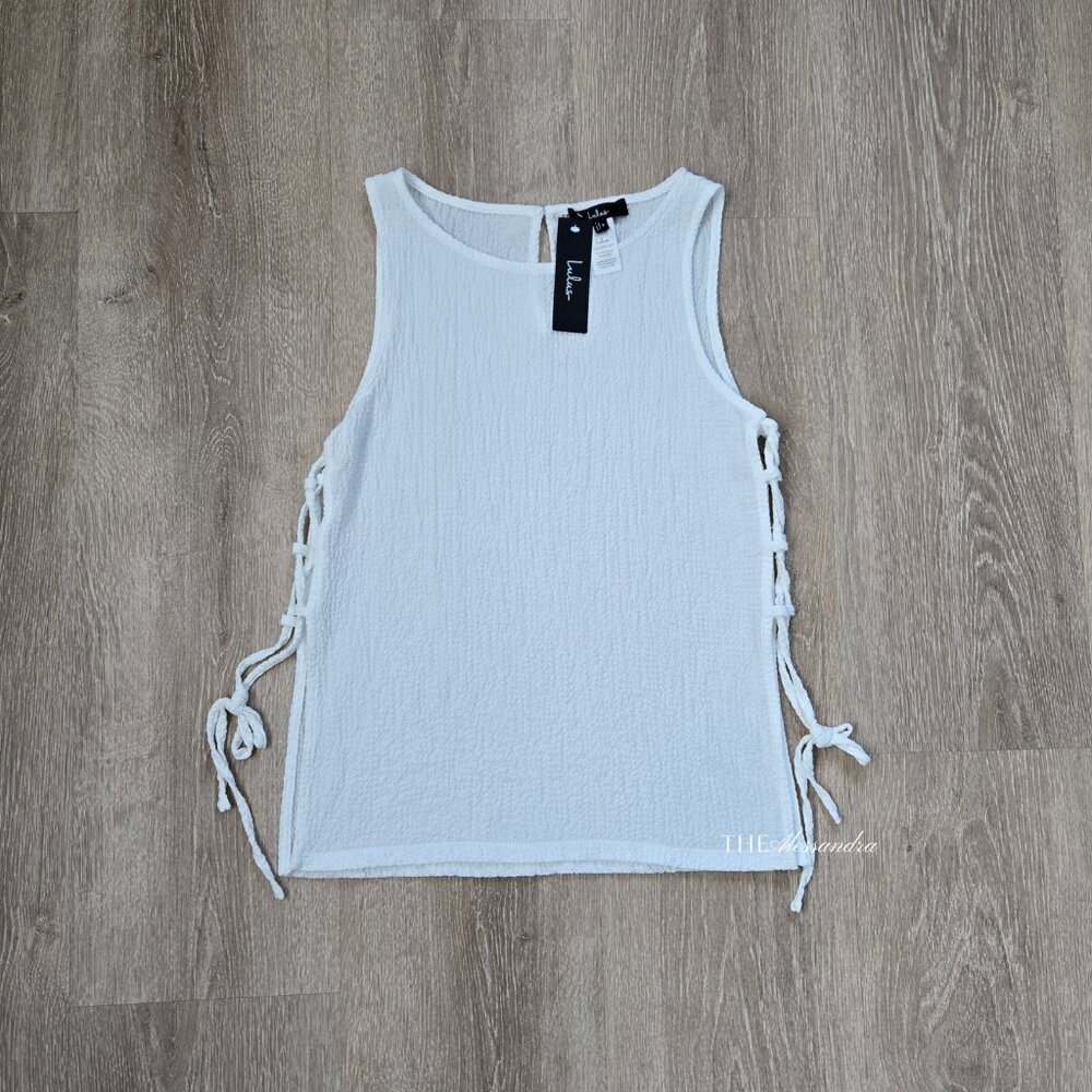 Lulus Easygoing Energy White Textured Side-Tie Tank Top Small New With Tags $39